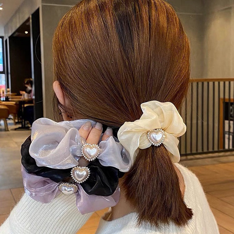Dây Buộc Tóc Đính Ngọc Trai Giả Hình Trái Tim Xinh Xắn Cho Nữ
