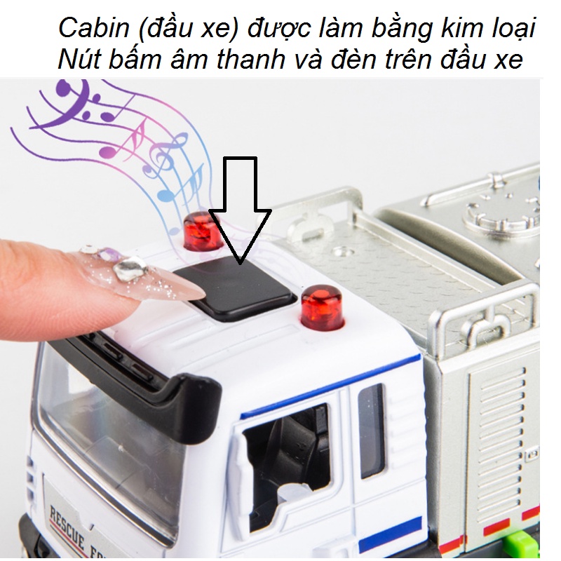 Mô hình xe ô tô chở nước tưới cây phun được nước thật xe đồ chơi trẻ em bằng hợp kim nhựa tỉ lệ 1:50 có âm thanh đèn