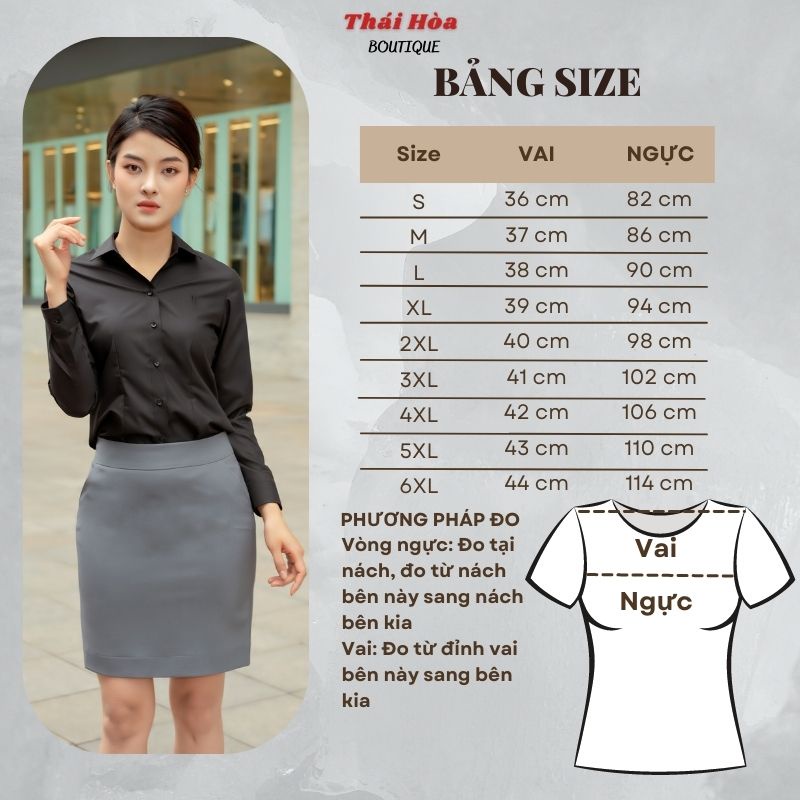 Áo sơ mi đen nữ tay dài công sở kiểu đẹp bigsize cotton mềm min Thái Hoà 047-15-01