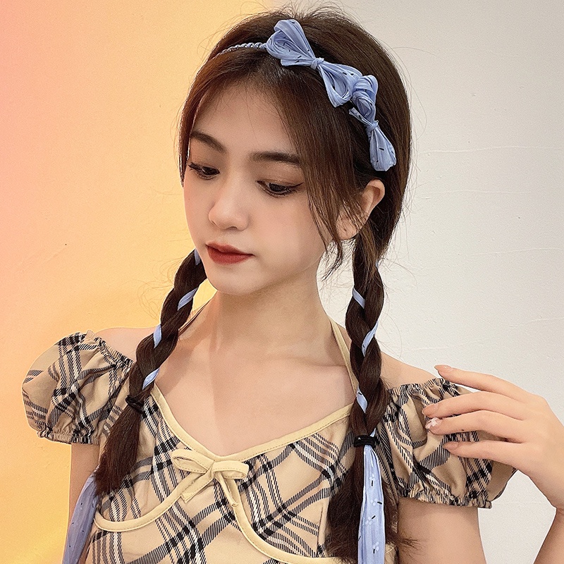 Băng Đô Vải Lụa Đính Hạt nhân tạo Ngọc Trai Phong Cách Hàn Quốc