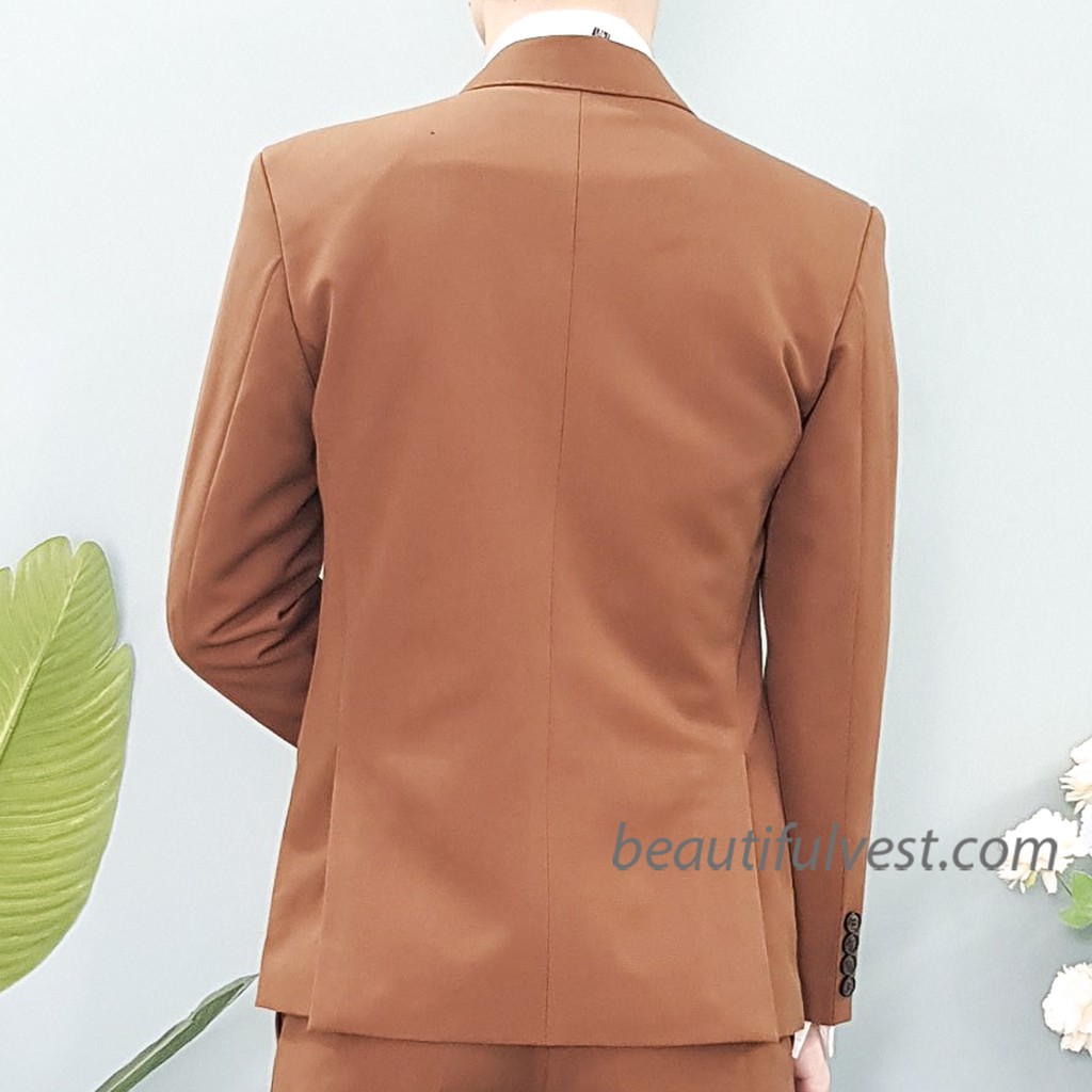 Bộ áo vest nam trẻ trung cao cấp vải Polyester xịn (Màu da bò)