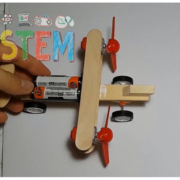 Bộ lắp ráp máy bay 2 cánh quạt bằng gỗ chạy pin