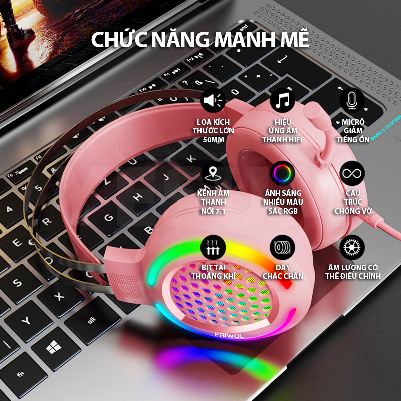 Tai nghe chơi game cổng 3.5mm tích hợp micro thiết kế tông hồng đáng yêu chất lượng cao cho nữ | BigBuy360 - bigbuy360.vn