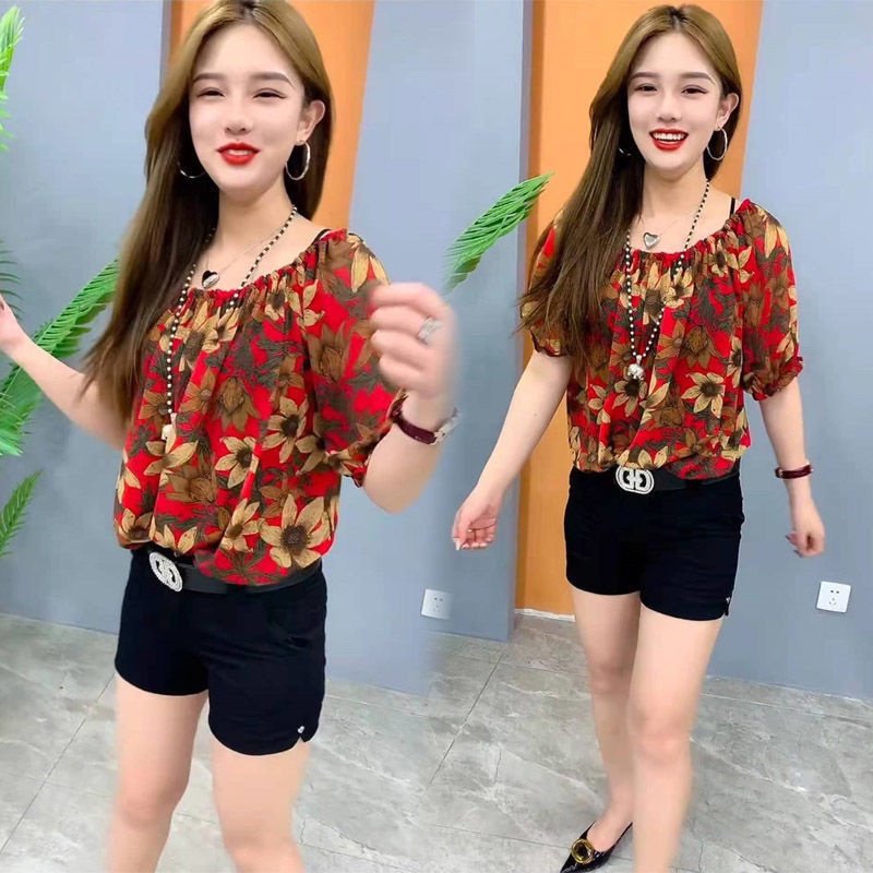 Áo Voan Tay Ngắn Dáng Rộng In Hoa Thời Trang Mùa Hè Phong Cách Phương Tây Dành Cho Nữ