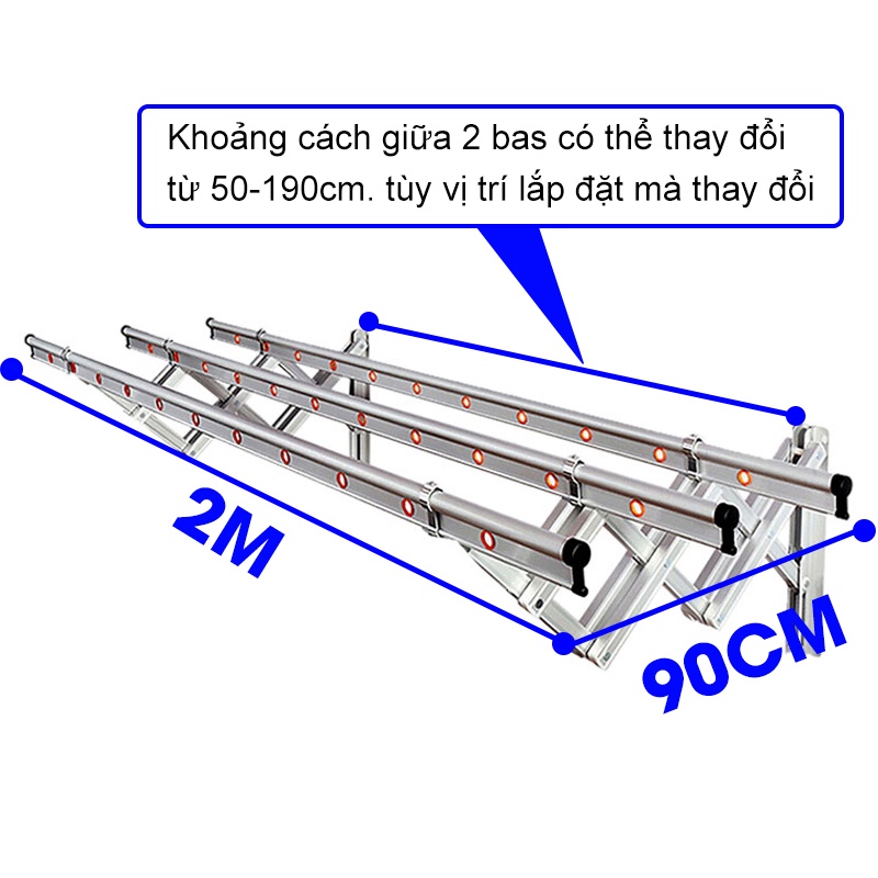 Giàn phơi thông minh, Gắn tường nhôm không gỉ - Hàng chính hãng NIKITA