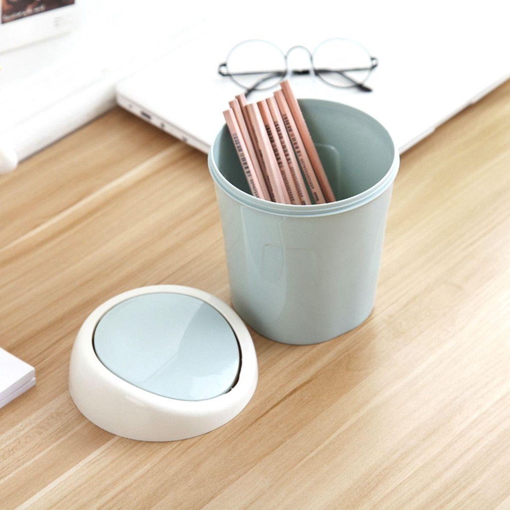 Thùng Rác Mini Để Bàn Bằng Nhựa Có Nắp Đậy Tiện Dụng Cho Phòng Khách / Nhà Bếp