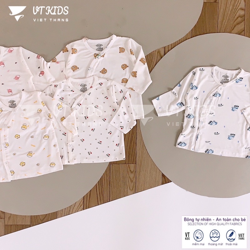 Áo Sơ Sinh dài Tay Cài Lệch Chất Cotton Siêu Mềm Mịn, Mát Cho Bé Trai, Bé Gái Sơ Sinh (Size 0-3M Đến 6-9M)