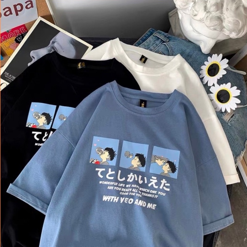 Áo thun tay lỡ nam nữ, áo phông unisex form rộng chất cotton mát mịn thấm hút mồ hôi in hình Hàn QUốc