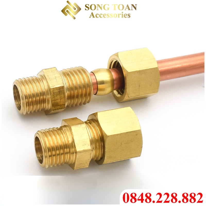 Nối 1 Đầu Ren BSP + 1 Đầu Nối Ống Nhựa & Đồng - Bằng Cách Dùng Nón Xiết Hạt Bắp & Nhẫn Brass Compression Fitting