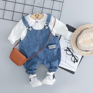 Set  yếm jean áo thun bé trai