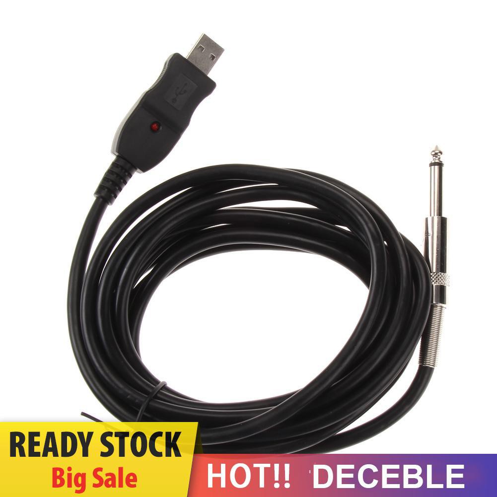 Deceble Guitar Bass 1/4'' 6.3mm To USB Link Connection Instrument Cable Adapter