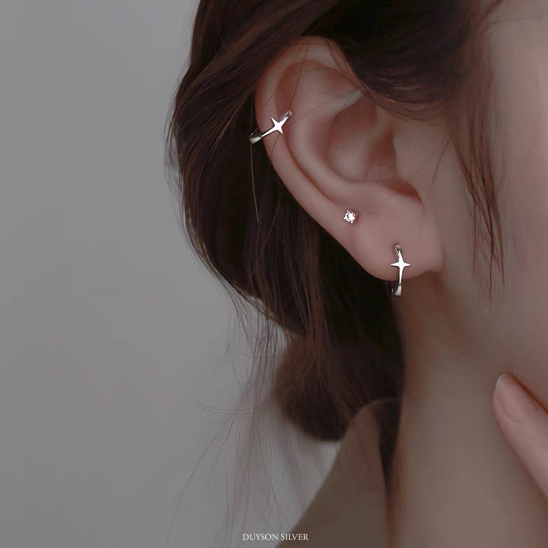Khuyên tai bạc nữ vòng tròn chữ thập, bông tai bạc Ý 925 mạ vàng trắng cao cấp DUYSON SILVER [KVTTXK5]