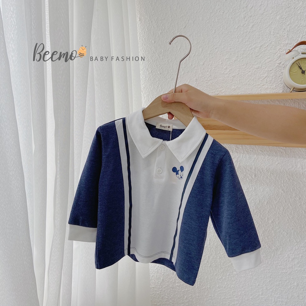 Áo polo dài tay Beemo chất liệu cotton mềm mại in hình Mickey cho bé trai, bé gái từ 1 đến 6 tuổi - 21A019