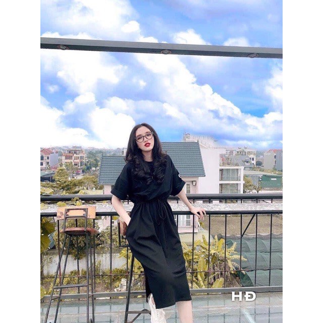 Váy Dáng Dài Rút Dây Eo Che Bụng Form Rộng Chất Vải Thun Cotton | BigBuy360 - bigbuy360.vn