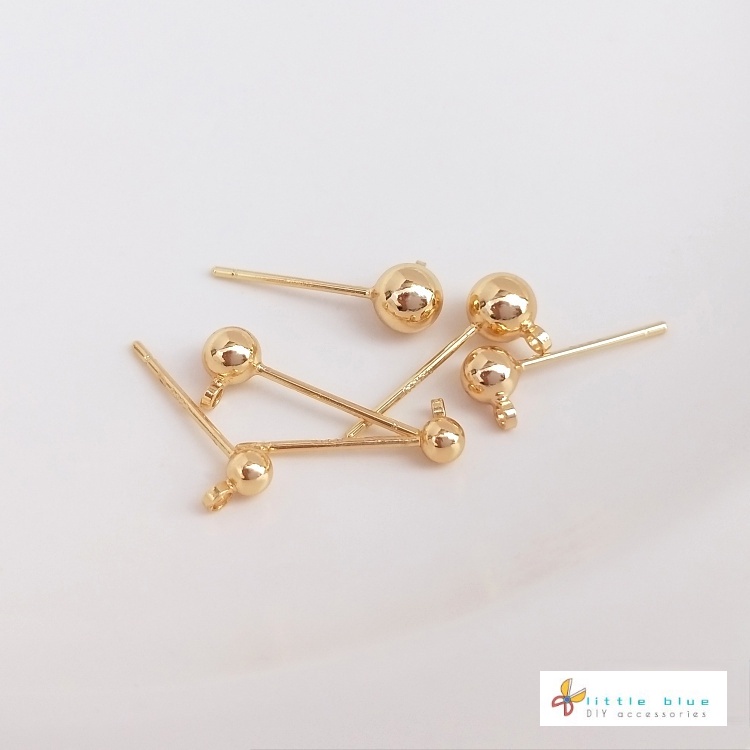 [Little Blu] Bông Tai Bạc 925 Kim Tròn 14K Màu Vàng Đồng Có Móc Treo Hạt Tròn