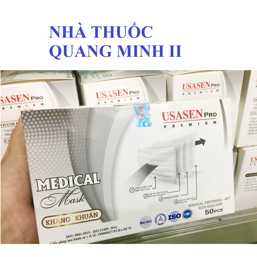 [Combo 2 hộp] Khẩu trang y tế kháng khuẩn USASEN Pro, giúp chống các dịch bệnh lây qua đường hô hấp (4 lớp, hộp 50 cái)