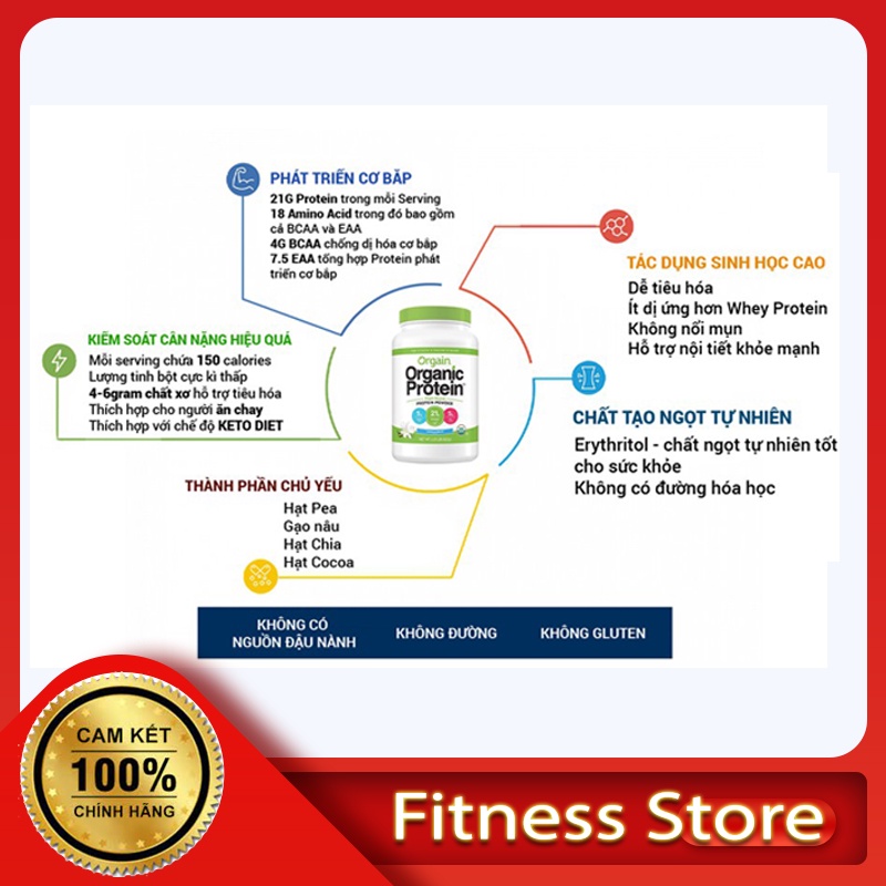 Bột Organic Protein - Sữa Đạm Thực Vật Hỗ Trợ Giảm Cân, Tăng Cơ, Kiểm Soát Cân Nặng, Không Đường,0 Béo Ăn Kiêng