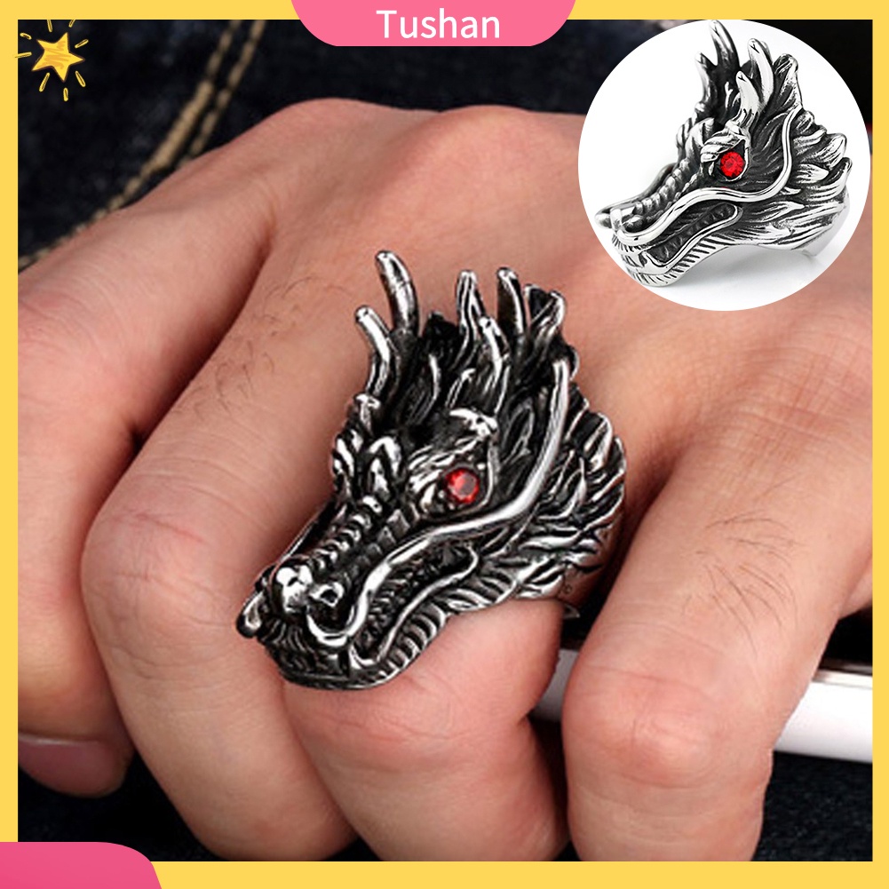 Nhẫn Kim Loại Hình Đầu Rồng Đính Đá Cho Nam