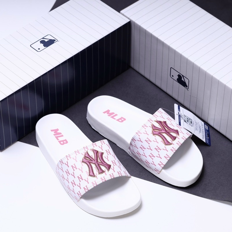 Dép MLB NY Hồng - Full Box [Ảnh/Video thật]