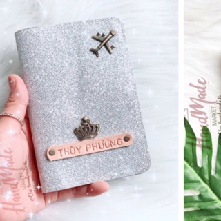 (Chat chốt tên-chọn màu)vỏ hộ chiếu - bao da bọc hộ chiếu kim tuyến lấp lánh- bao passport