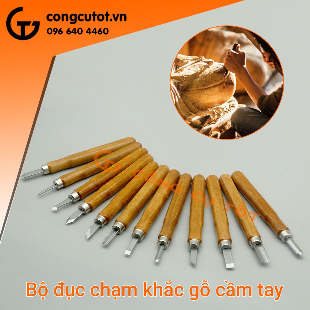 Bộ 12 đục chạm khắc gỗ bằng tay