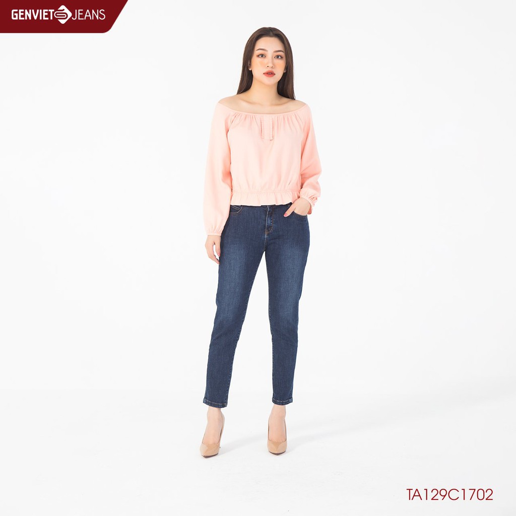 Áo Sơ Mi Croptop Nữ Tay Bồng Dài Tay Genviet Bo Eo Cao Cấp TA129C1702