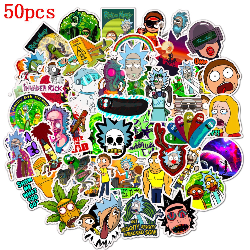Set 50 Miếng Dán Hoạt Hình Rick &amp; Morty Chống Thấm Nước