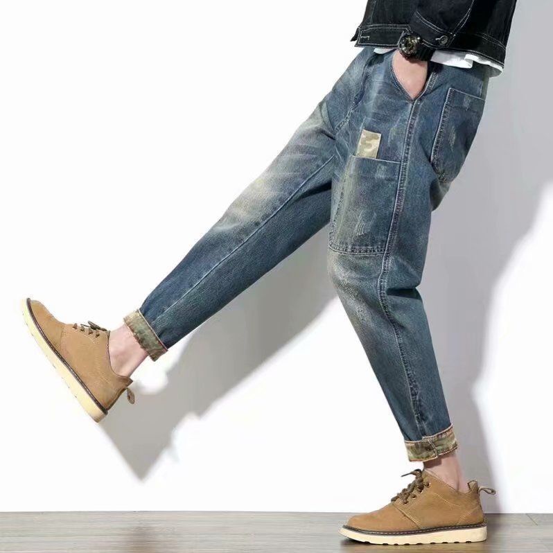 Quần jean dài ống rộng plus size 27-34 phong cách retro cho nam