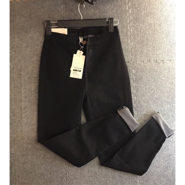 Quần skinny jean topshop đen trơn cạp cao [Sẵn]