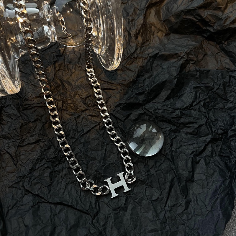 Dây chuyền bằng thép titan mặt hình chữ H phong cách hip hop thời trang