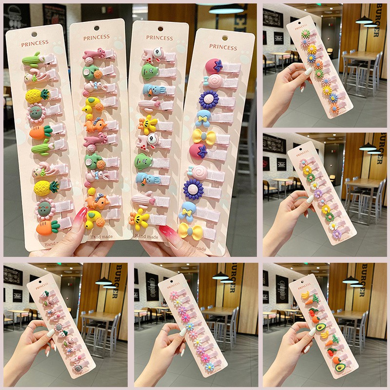 Set 10 kẹp tóc họa tiết hoạt hình đáng yêu cho trẻ em