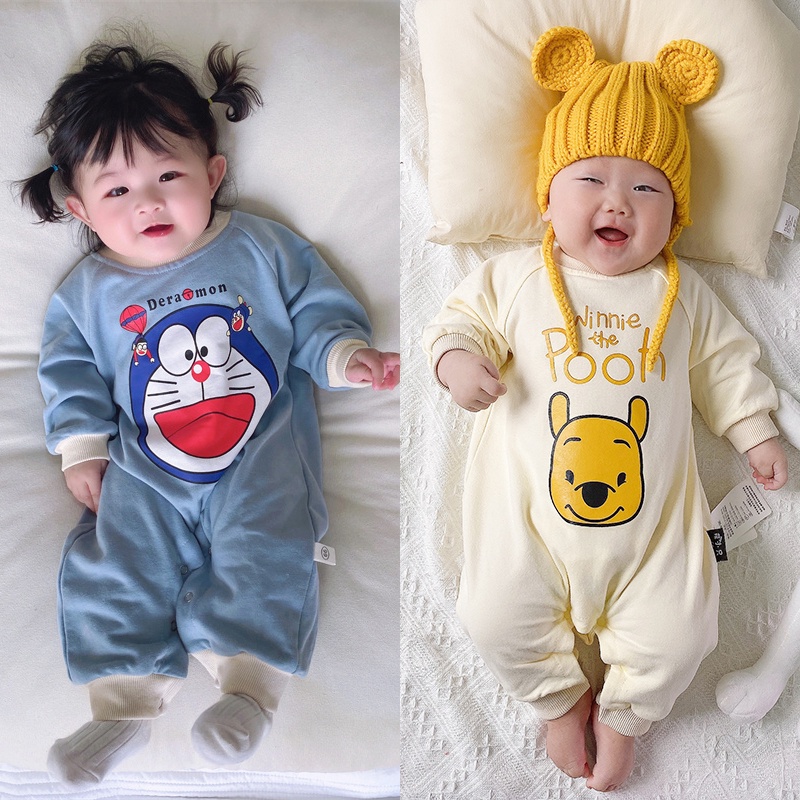 Bộ Áo Liền Quần Tay Dài In Hoạt Hình Thời Trang Mùa Thu Cho Bé Trai / Gái Sơ Sinh