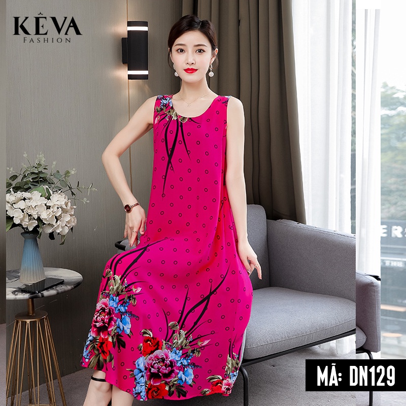 Váy đầm trung niên dáng suông cho mẹ và các chị - Chất lanh thoáng mát - Thương hiệu Keva - Mã DN129