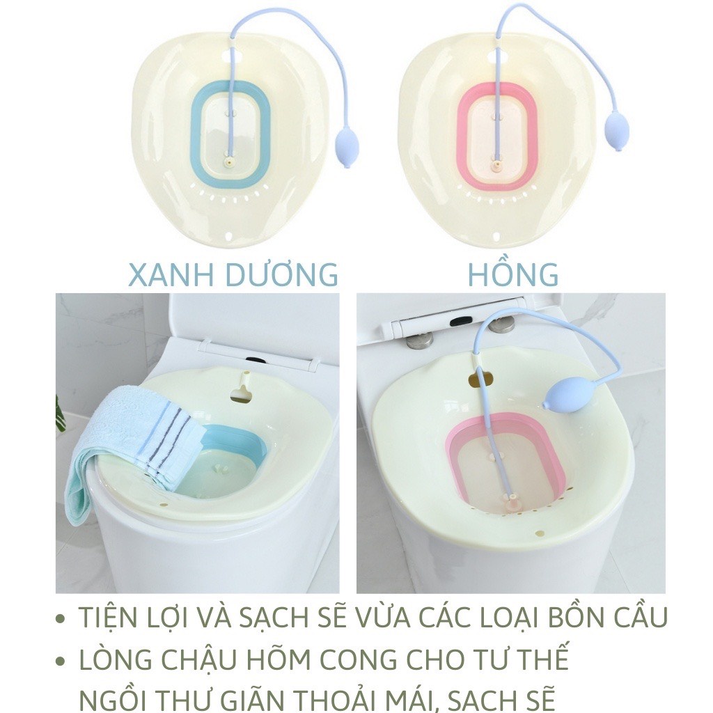 Thau/Chậu xông vùng kín phụ nữ sau sinh gấp gọn kèm vòi xịt rửa phụ khoa