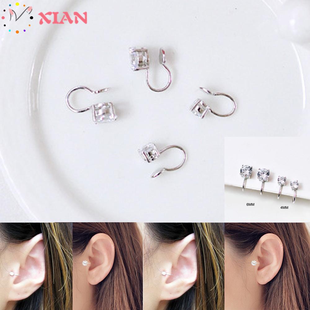 Khuyên kẹp vành tai đính đá zircon không cần xỏ lỗ kích thước 6/ 4mm