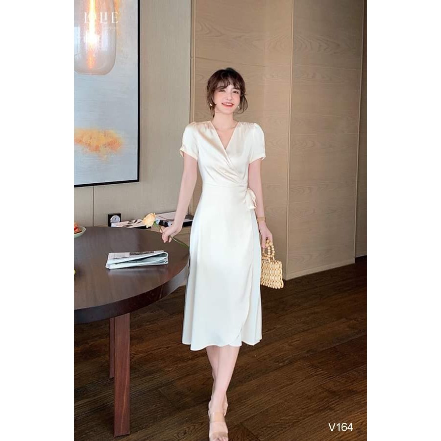 ĐẦM DỰ TIỆC LỤA SATIN ĐẮP CHÉO SIÊU CHANH XẢ