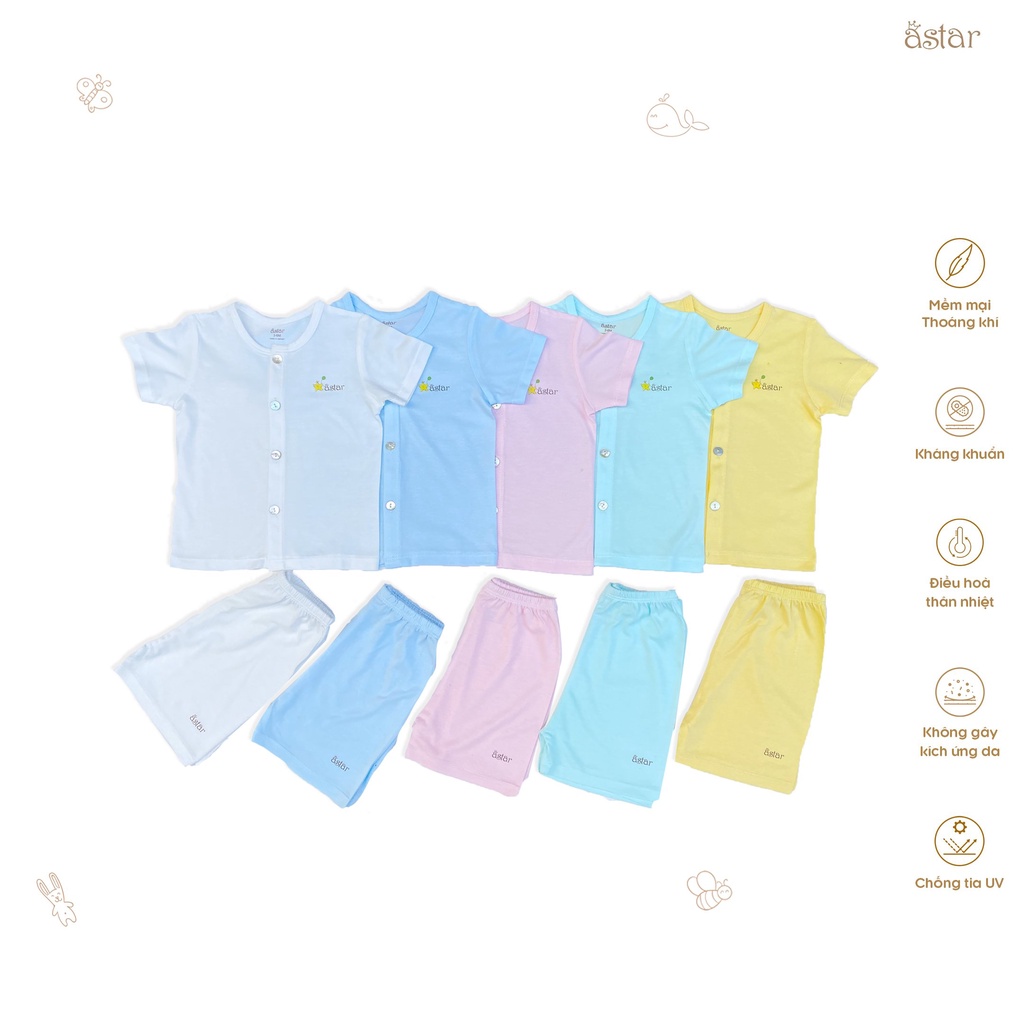 Bộ quần áo cộc tay cài thẳng Astar vải sợi tre (size 0-3 tháng đến 12-18 tháng)