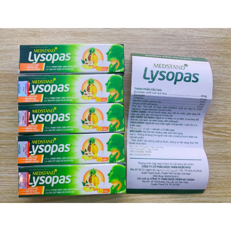 MEDSTAND LYSOPAS – Viên ngậm hỗ trợ thanh họng, giảm ho, đau rát họng kéo dài