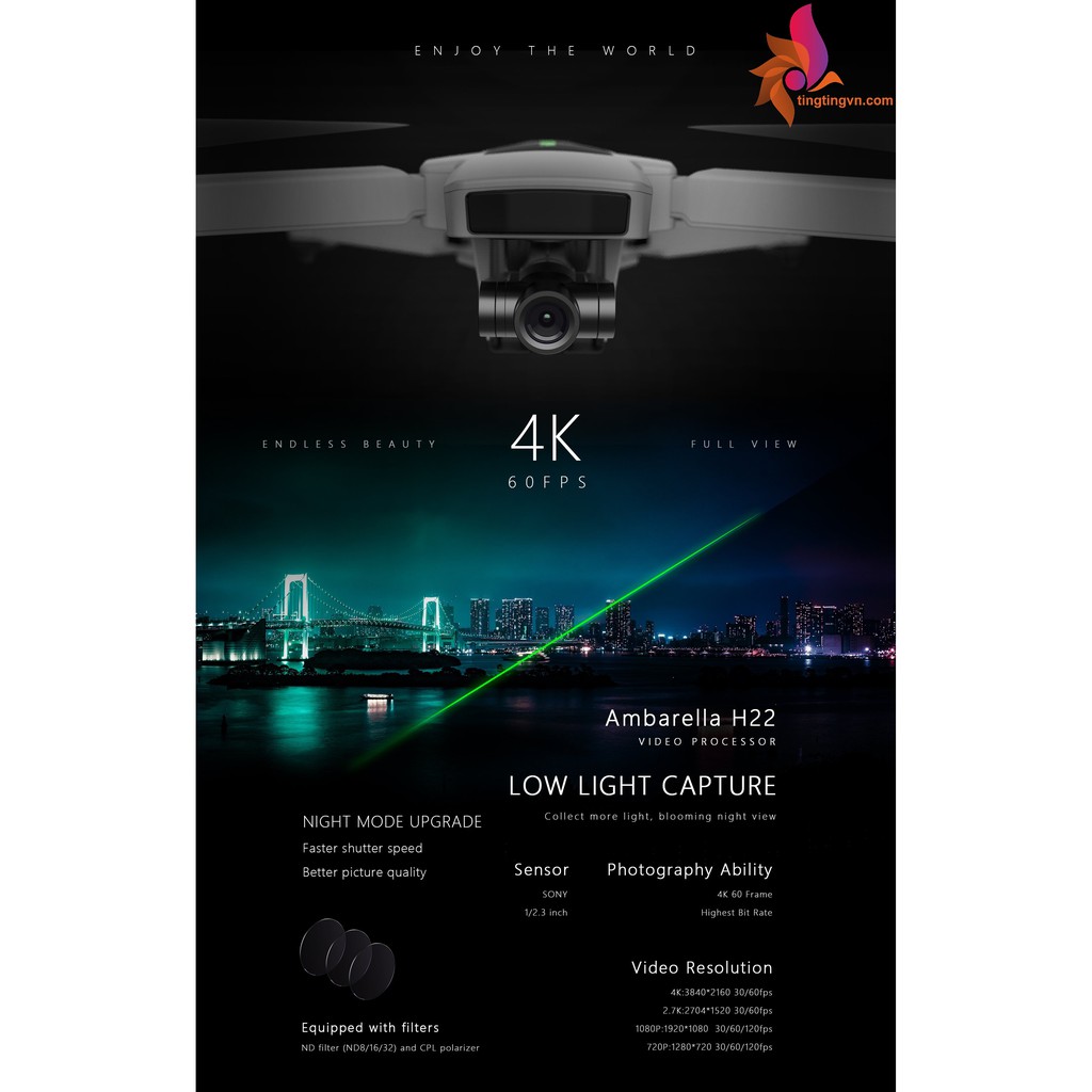 Combo Flycam Hubsan Zino 2+ Plus GPS Syncleas mới nhất 9KM FPV 4K 60fps Camera Gimbal 3 trục Thời gian bay 35 phút