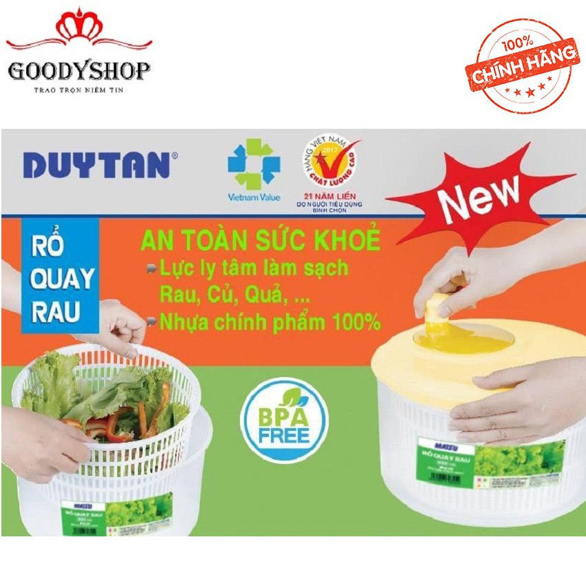 Bộ quay rau  Duy Tân (Ø 26,2 x 20 cm) Size Lớn dùng quay rau,củ mau khô sau khi rửa.GOODYSHOP