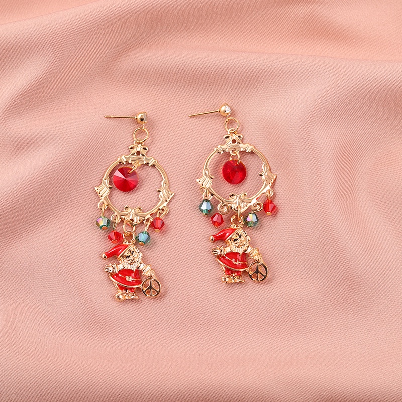 Đôi khuyên tai hình kiểu Giáng sinh đính đá phối tua rua thời trang cho nữ