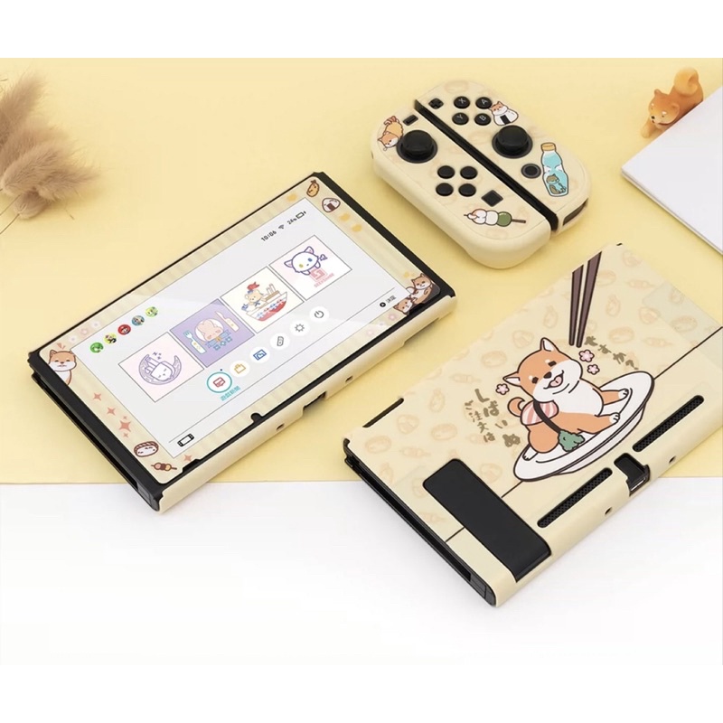 Bộ ốp lưng và case Joy-Con chủ đề chó con Shiba Inu  chất liệu PC cao cấp hãng Geekshare cho máy Nintendo Switch v1,v2