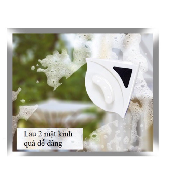 Dụng cụ lau kính 2 mặt nam châm, Lau kính 2 mặt tam giác sử dụng cho nhà cao tầng, chung cư