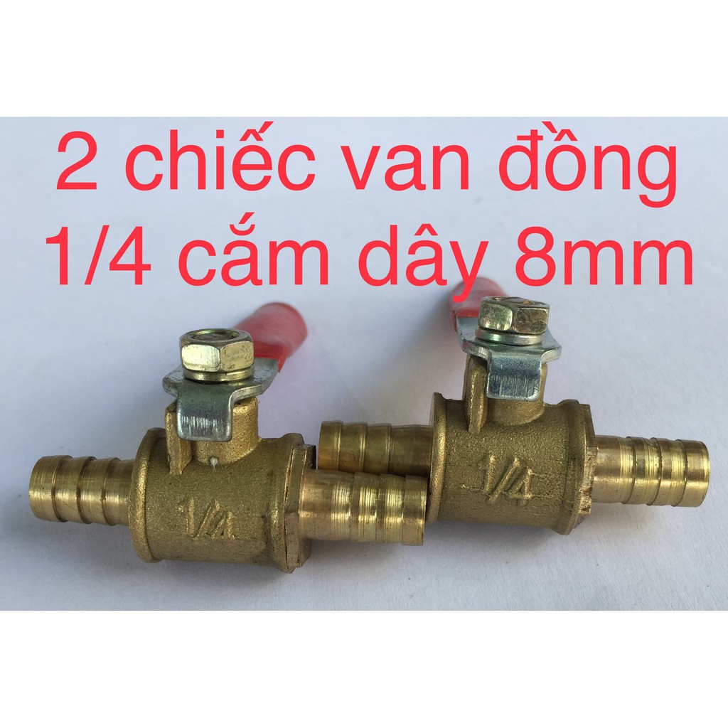 2 chiếc van đồng khóa nước 1/4 hai đầu cắm ống mềm 8mm