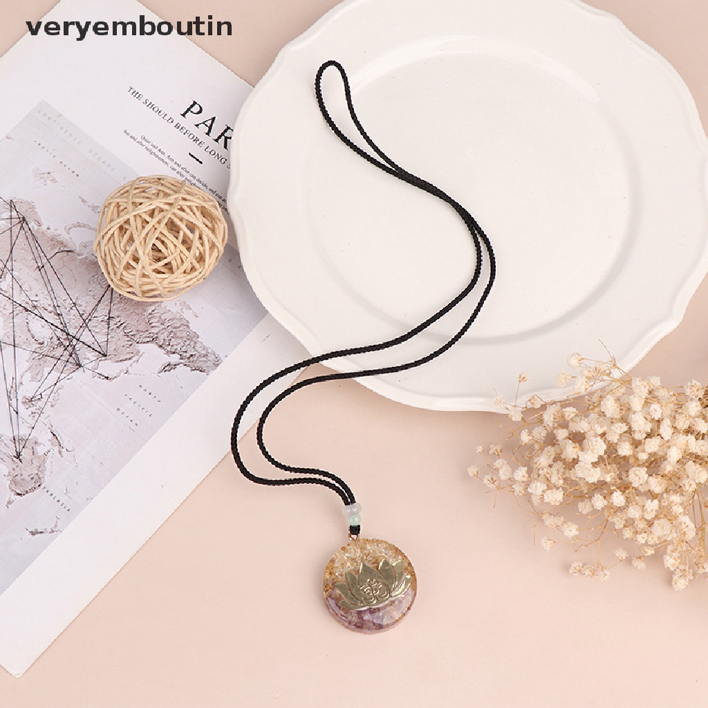 Vòng cổ Mặt Hoa Sen Orgonite Thạch Anh Tím Năng Lượng Tập Yoga