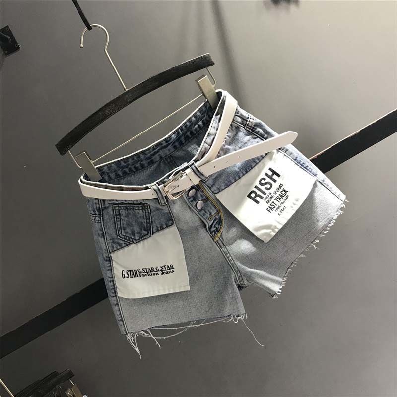 Jiashucheng Quần Short Denim Lưng Cao Dáng Ôm Có Túi Phối Màu Tương Phản Thời Trang Mùa Hè Cho Nữ