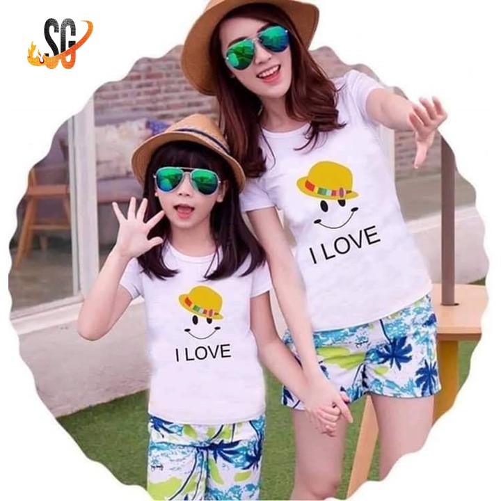 Đồ đi biển nam nữ cặp đôi gia đình - Set đi biển gồm áo và quần nổi bật - Chát thun dày dặn DDB13T | DONGPHUCSG