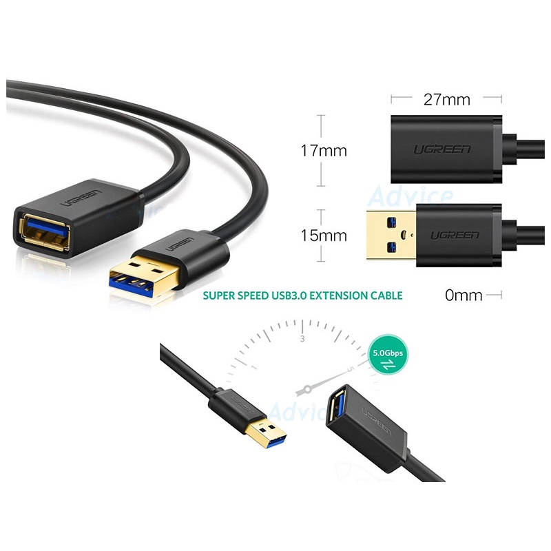 Cáp USB 3.0 Nối Dài 0,5m đến 3m Chính Hãng Ugreen 30125 30126 10368 US129 (đầu mạ vàng Cao cấp)