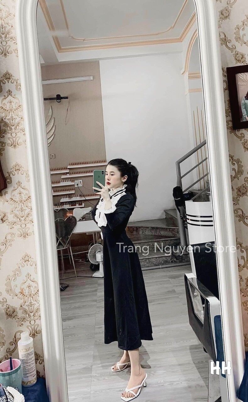 Váy xòe pha bèo cổ nơ hàng đẹp | BigBuy360 - bigbuy360.vn