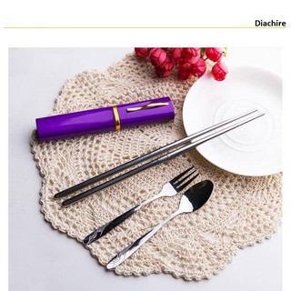 Bộ 3 dụng cụ ăn Đũa Muỗng Nĩa cao cấp, kèm hộp nhỏ gọn, tiện lợi - Màu ngẫu nhiên